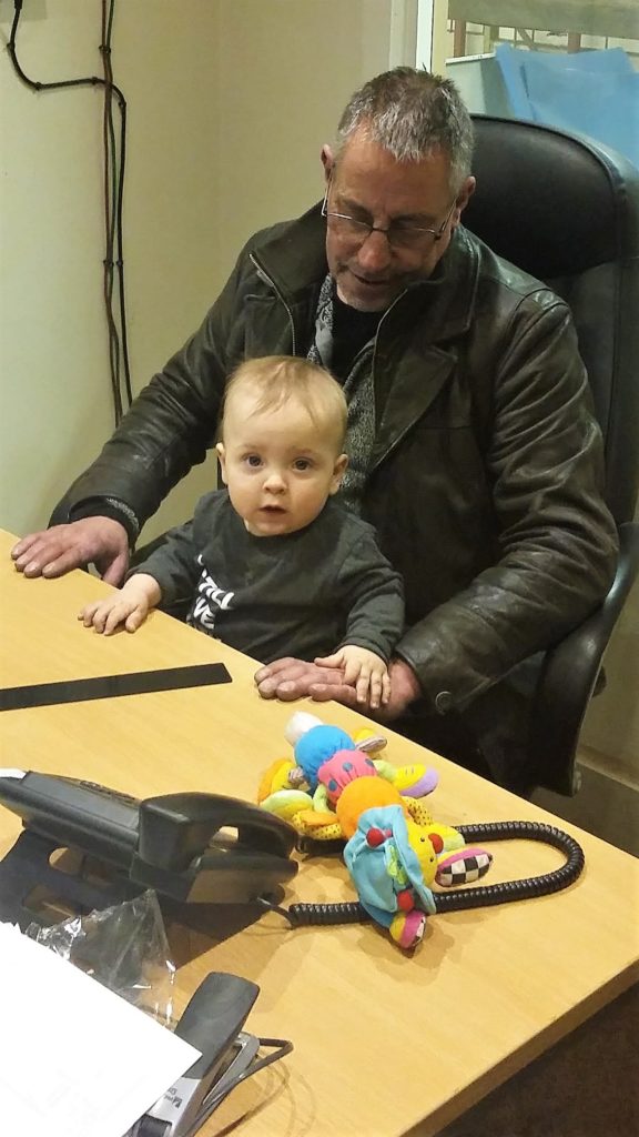 Martin teaching his Grandson how to be a manager at Yorkshire Profiles.